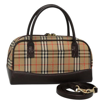 BURBERRY Nova Check Hand Bag Canvas 2way Beige Auth JB011