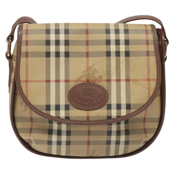 Burberrys Nova Check Shoulder Bag PVC Beige Gold Auth JB025