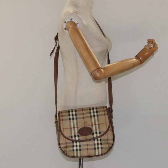 Burberrys Nova Check Shoulder Bag PVC Beige Gold Auth JB025