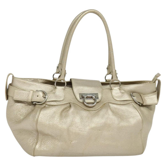 Salvatore Ferragamo Gancini Tragetasche Leder Silber Gold Original JB034