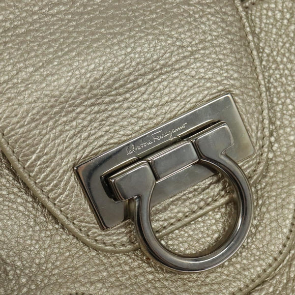 Salvatore Ferragamo Gancini Tragetasche Leder Silber Gold Original JB034