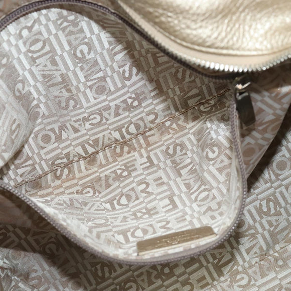 Salvatore Ferragamo Gancini Tragetasche Leder Silber Gold Original JB034
