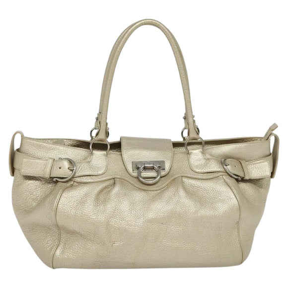 Salvatore Ferragamo Gancini Tragetasche Leder Silber Gold Original JB034