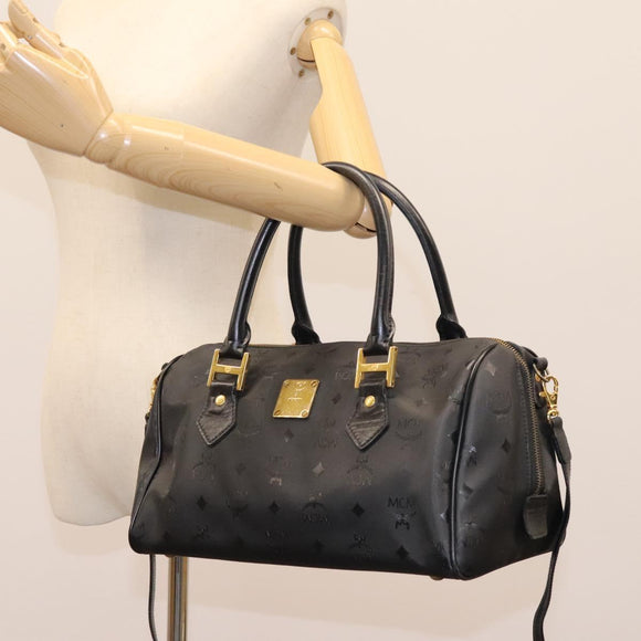 MCM Vicetos Logogram Hand Bag PVC 2way Black Gold Auth JB035
