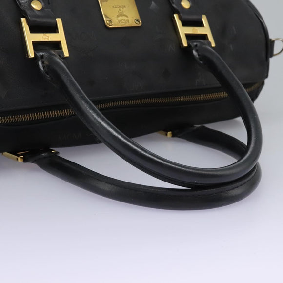 MCM Vicetos Logogram Hand Bag PVC 2way Black Gold Auth JB035