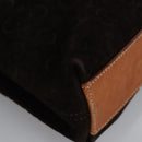 CELINE C Macadam Canvas Hand Bag Suede Dark Brown Gold Auth JB036-9