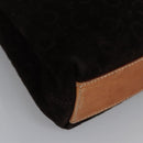 CELINE C Macadam Canvas Hand Bag Suede Dark Brown Gold Auth JB036-15