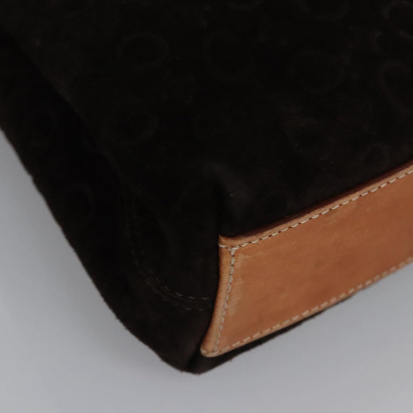 CELINE C Macadam Canvas Hand Bag Suede Dark Brown Gold Auth JB036