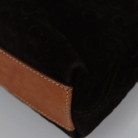 CELINE C Macadam Canvas Hand Bag Suede Dark Brown Gold Auth JB036