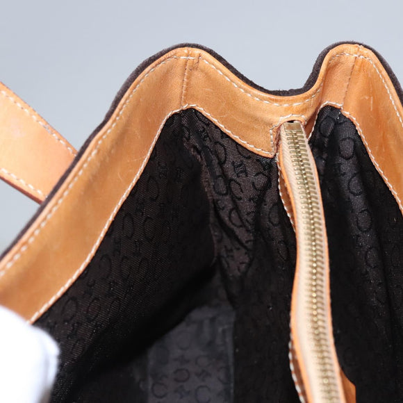 CELINE C Macadam Canvas Hand Bag Suede Dark Brown Gold Auth JB036