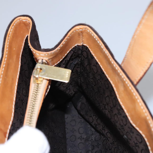 CELINE C Macadam Canvas Hand Bag Suede Dark Brown Gold Auth JB036