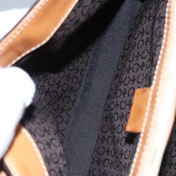 CELINE C Macadam Canvas Hand Bag Suede Dark Brown Gold Auth JB036
