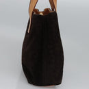 CELINE C Macadam Canvas Hand Bag Suede Dark Brown Gold Auth JB036-3