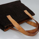 CELINE C Macadam Canvas Hand Bag Suede Dark Brown Gold Auth JB036-6