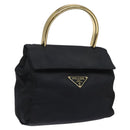 PRADA Hand Bag Nylon Navy Gold Auth JB052-1