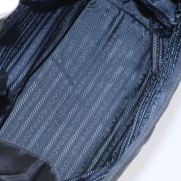 PRADA Hand Bag Nylon Navy Gold Auth JB052
