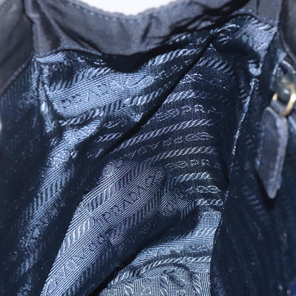 PRADA Hand Bag Nylon Navy Gold Auth JB052