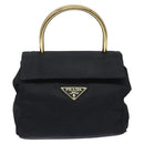 PRADA Hand Bag Nylon Navy Gold Auth JB052-2