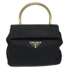 PRADA Hand Bag Nylon Navy Gold Auth JB052 - 0