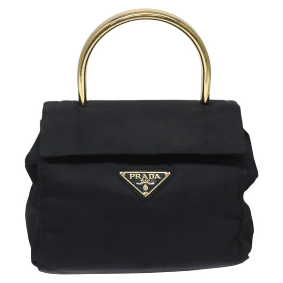 PRADA Hand Bag Nylon Navy Gold Auth JB052