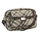BURBERRY Nova Check Blue Label Shoulder Bag Nylon Beige Silver Auth JB053-1