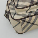 BURBERRY Nova Check Blue Label Shoulder Bag Nylon Beige Silver Auth JB053-14