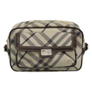 BURBERRY Nova Check Blue Label Shoulder Bag Nylon Beige Silver Auth JB053-13