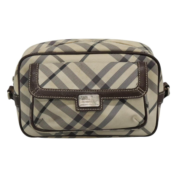 BURBERRY Nova Check Blue Label Shoulder Bag Nylon Beige Silver Auth JB053