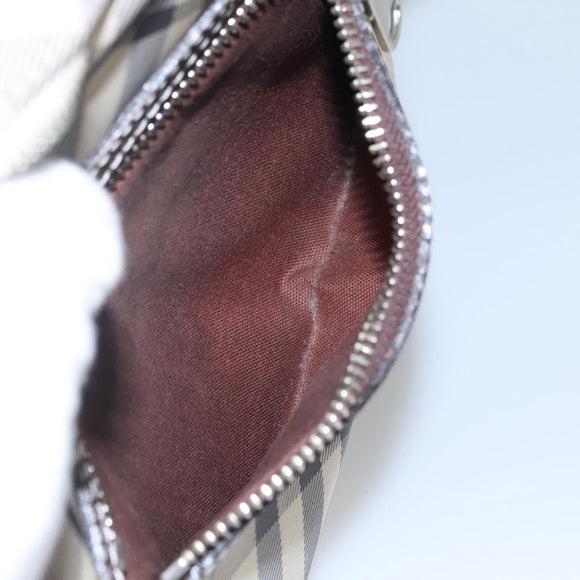 BURBERRY Nova Check Blue Label Shoulder Bag Nylon Beige Silver Auth JB053