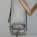 BURBERRY Nova Check Blue Label Shoulder Bag Nylon Beige Silver Auth JB053-24
