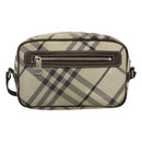 BURBERRY Nova Check Blue Label Shoulder Bag Nylon Beige Silver Auth JB053-2