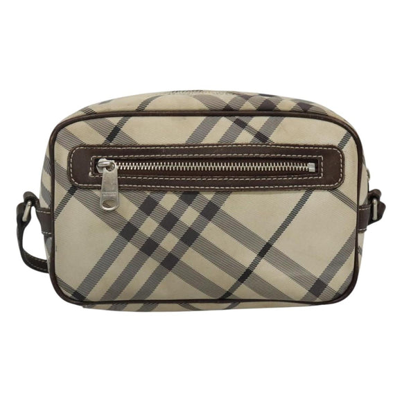 BURBERRY Nova Check Blue Label Shoulder Bag Nylon Beige Silver Auth JB053