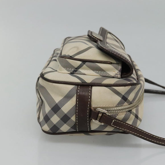 BURBERRY Nova Check Blue Label Shoulder Bag Nylon Beige Silver Auth JB053