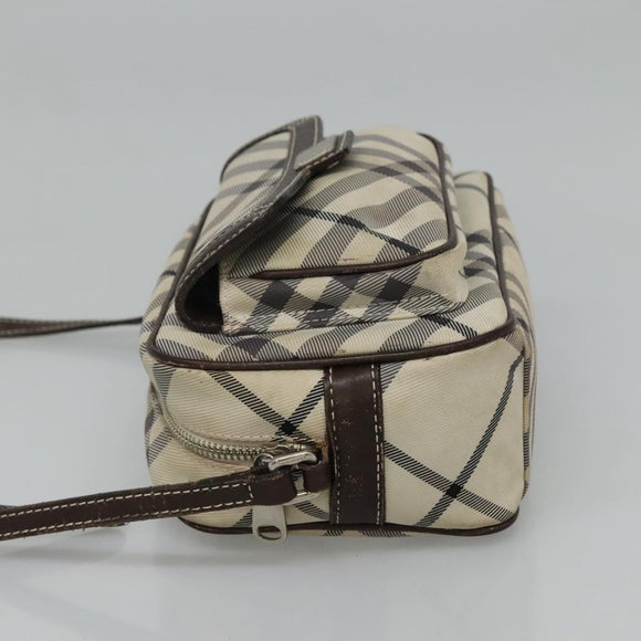 BURBERRY Nova Check Blue Label Shoulder Bag Nylon Beige Silver Auth JB053