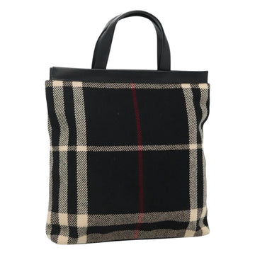 BURBERRY Nova Check Hand Bag Canvas Black Silver Auth JB054