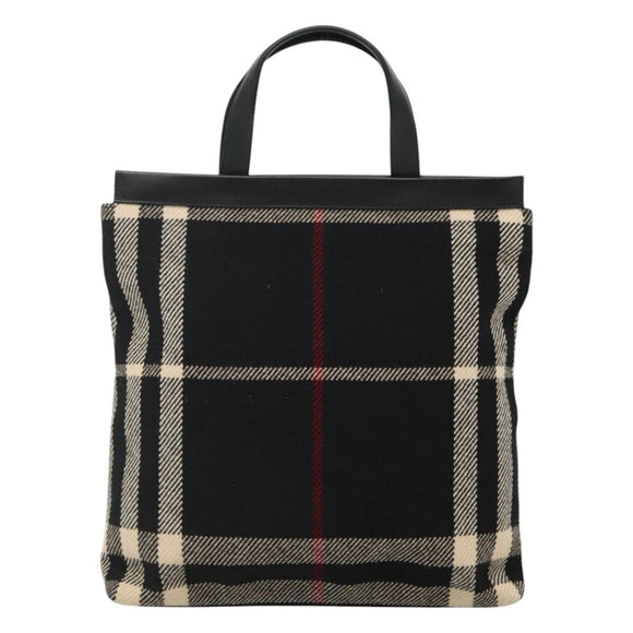 BURBERRY Nova Check Hand Bag Canvas Black Silver Auth JB054