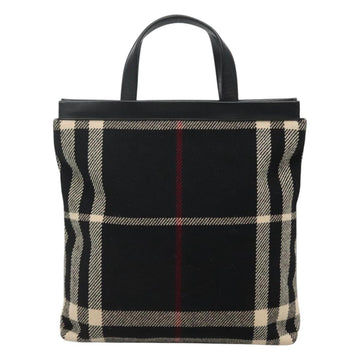 BURBERRY Nova Check Hand Bag Canvas Black Silver Auth JB054 - 0
