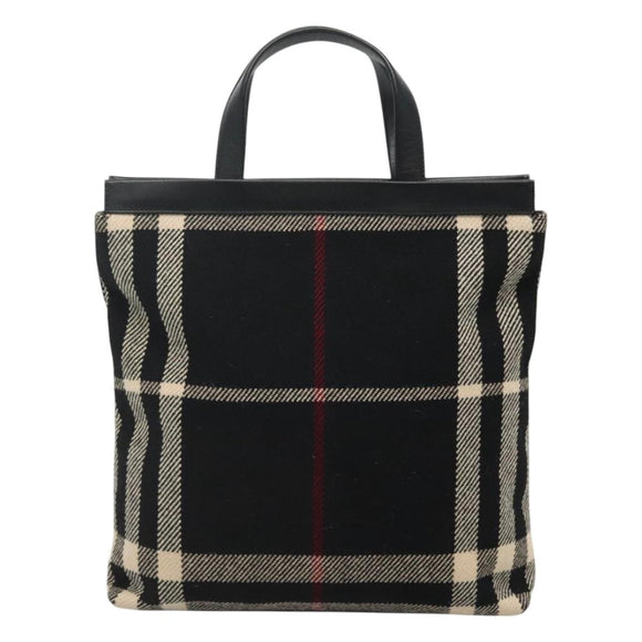 BURBERRY Nova Check Hand Bag Canvas Black Silver Auth JB054
