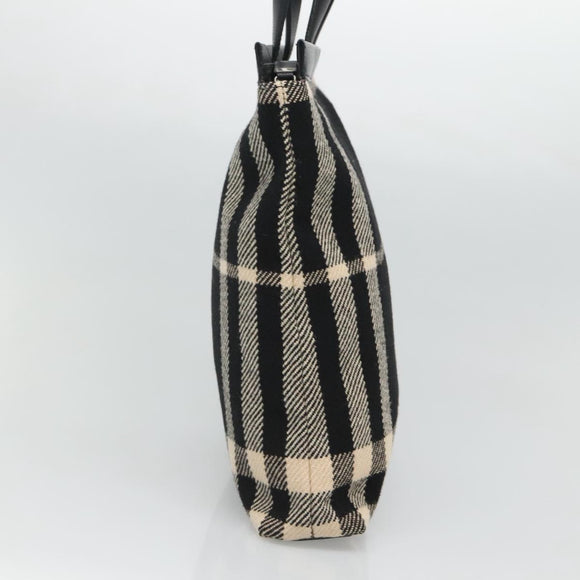 BURBERRY Nova Check Hand Bag Canvas Black Silver Auth JB054