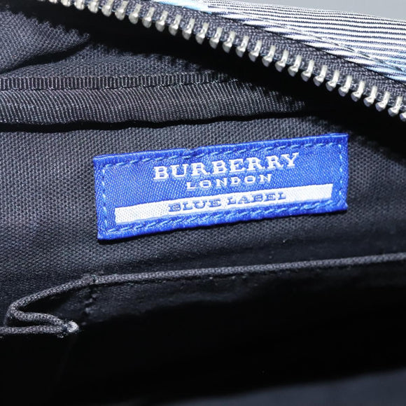 BURBERRY Nova Check Blue Label Shoulder Bag Nylon Blue Silver Auth JB055