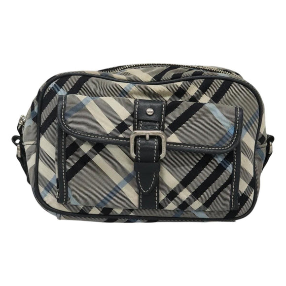 BURBERRY Nova Check Blue Label Shoulder Bag Nylon Blue Silver Auth JB055