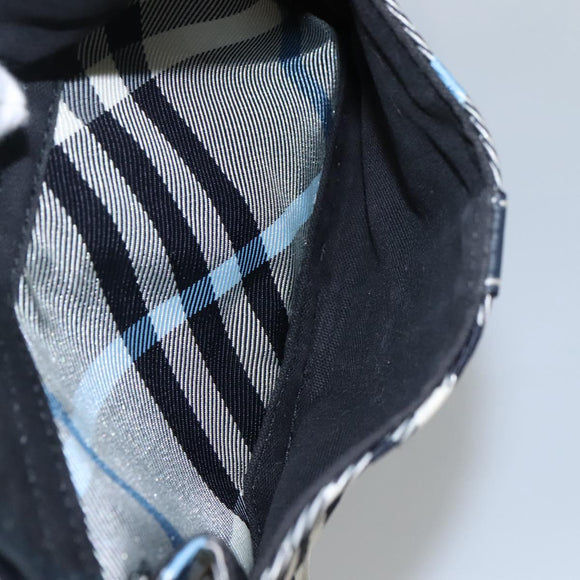 BURBERRY Nova Check Blue Label Shoulder Bag Nylon Blue Silver Auth JB055