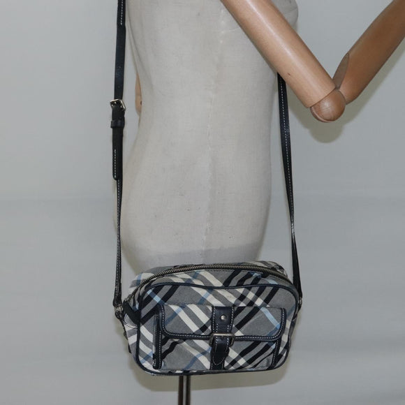 BURBERRY Nova Check Blue Label Shoulder Bag Nylon Blue Silver Auth JB055