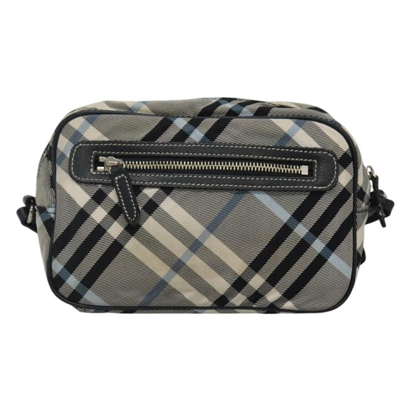 BURBERRY Nova Check Blue Label Shoulder Bag Nylon Blue Silver Auth JB055