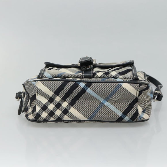 BURBERRY Nova Check Blue Label Shoulder Bag Nylon Blue Silver Auth JB055