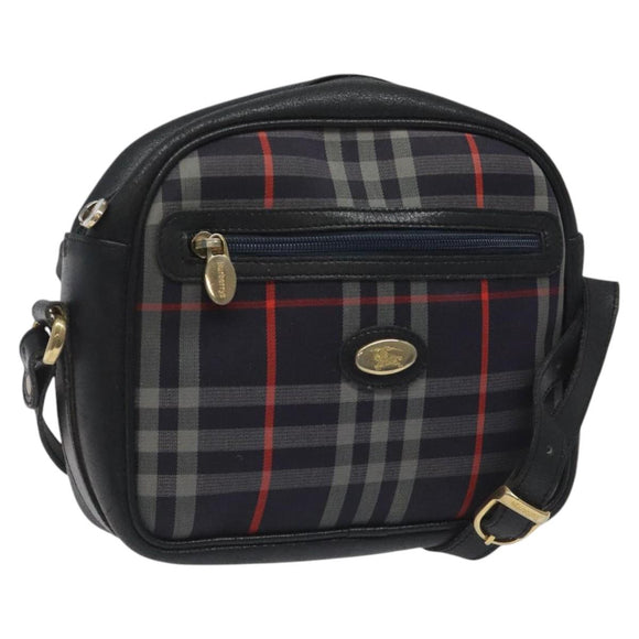 Burberrys Shoulder Bag Canvas Leather Navy Gold Auth JB067