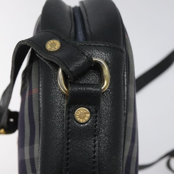 Burberrys Shoulder Bag Canvas Leather Navy Gold Auth JB067