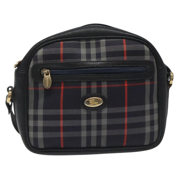 Burberrys Shoulder Bag Canvas Leather Navy Gold Auth JB067