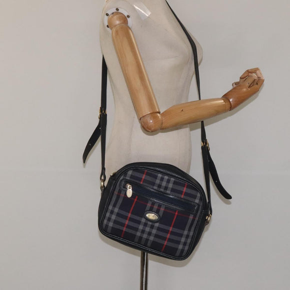 Burberrys Shoulder Bag Canvas Leather Navy Gold Auth JB067