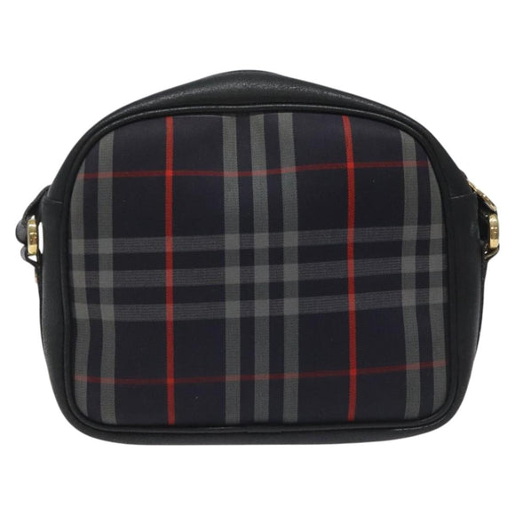 Burberrys Shoulder Bag Canvas Leather Navy Gold Auth JB067